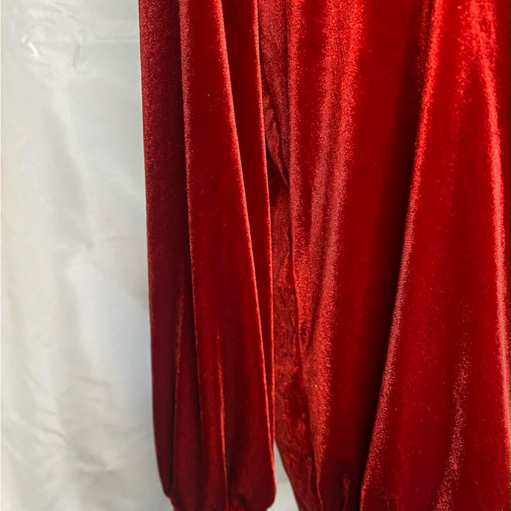 Wonderly Red Velvet Draped Surplice V-Neck Blouse - Size Medium - Picture 6 of 8